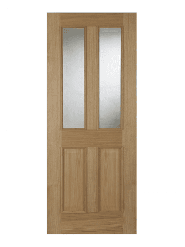 Mendes Oxford Raised Moulding Un-Finished Oak 2 Panel 2 Light Clear Glazed FD30 Fire Door